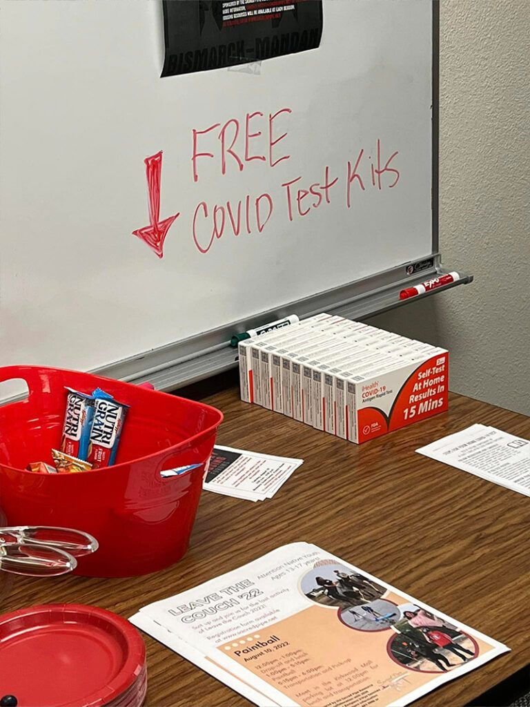 table with free covid test kits